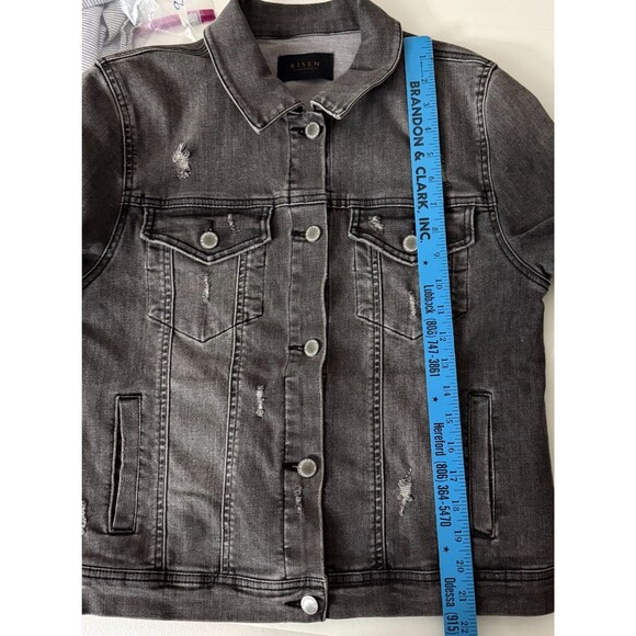 Risen Black Washed Jean Jacket Women's Size Medium Distressed - Picture 11 of 12